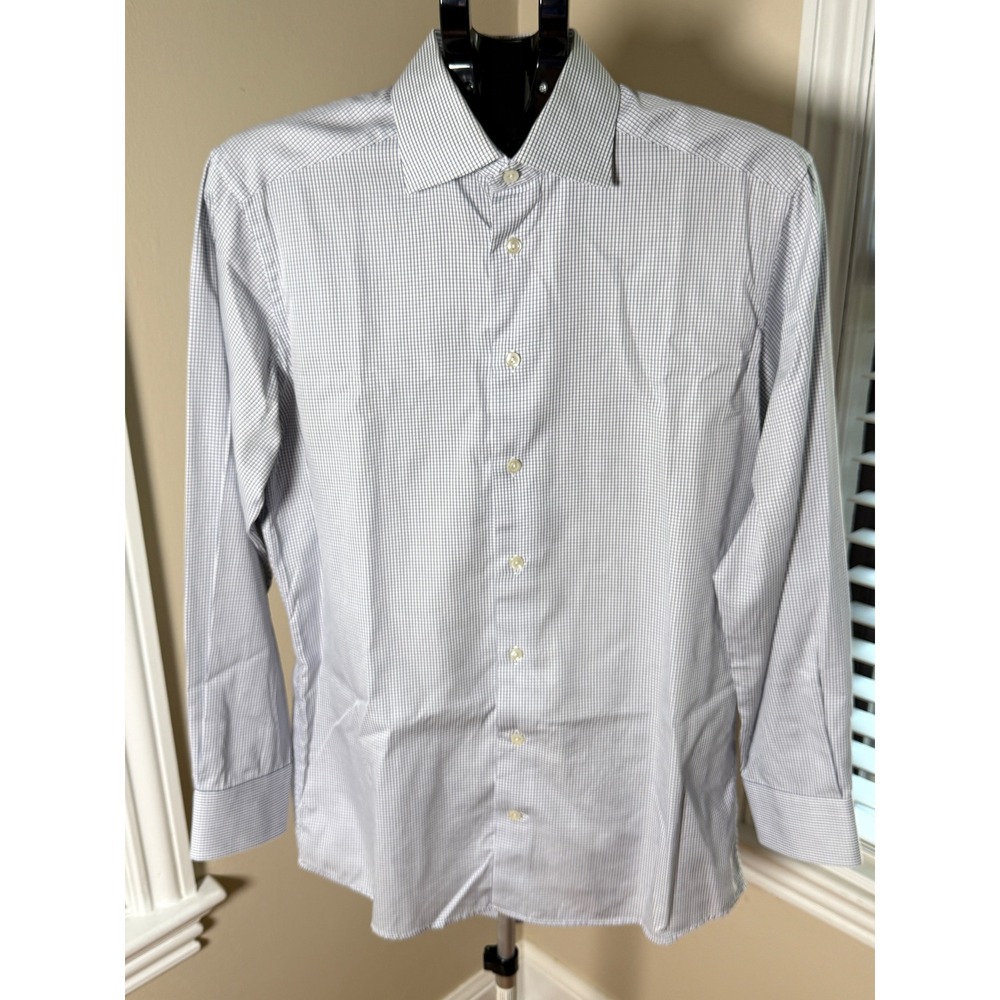 Eton Contemporary Fit Dress Shirt Mens 15.5 39 Blue White Micro Check Cotton